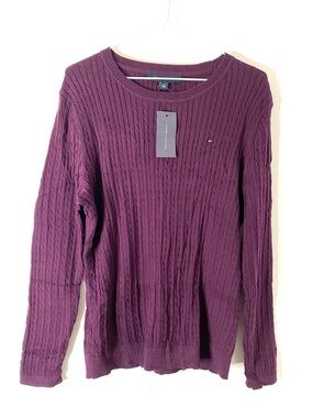 Tommy Hilfiger Purple Rib Cable Knit Crew Neck Sweater NWT